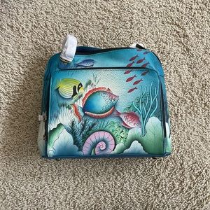 Anuschka Blue Fish Crossbody Bag